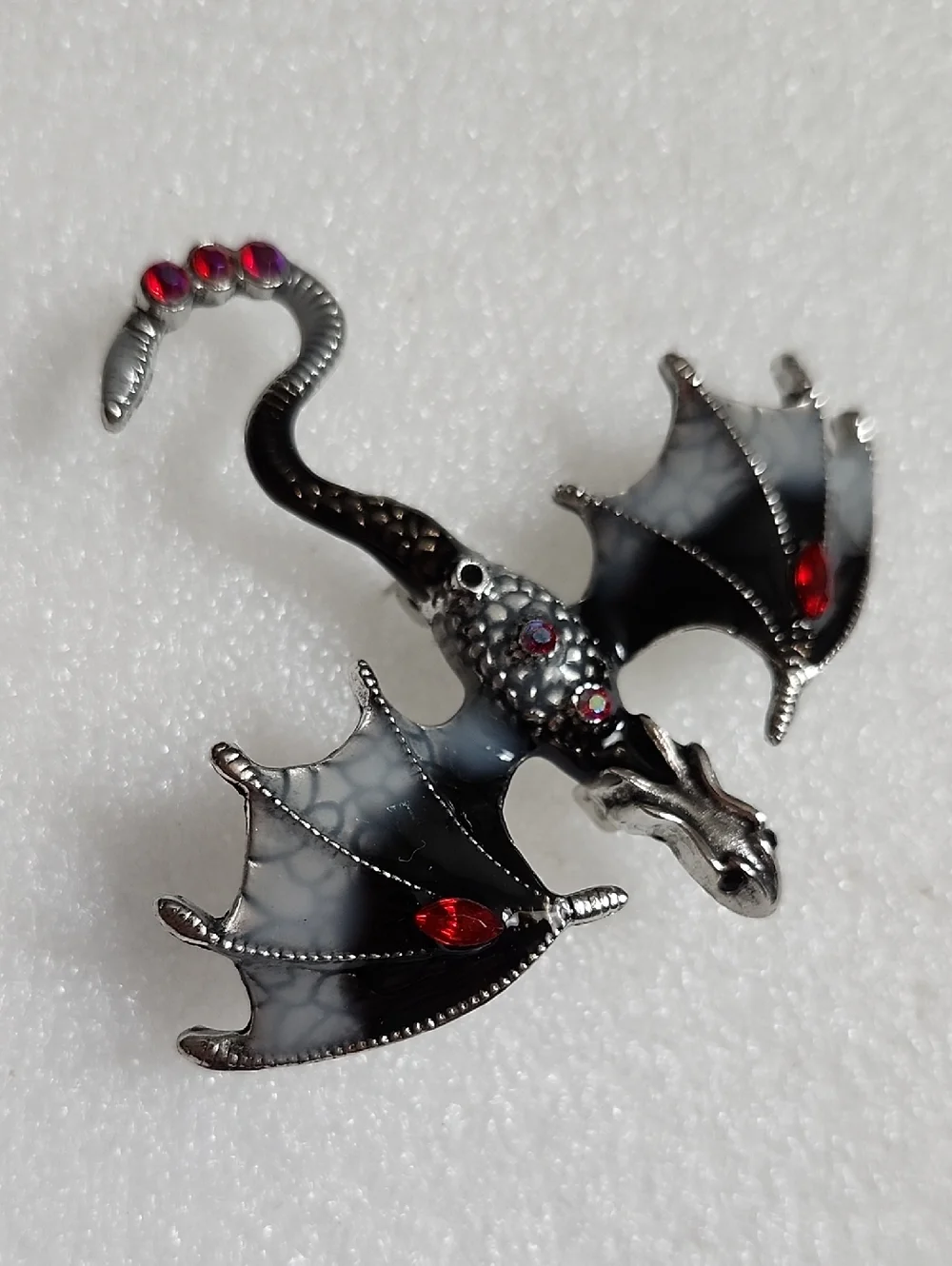 Dragon Brooch Pin with Black and Red Enamel